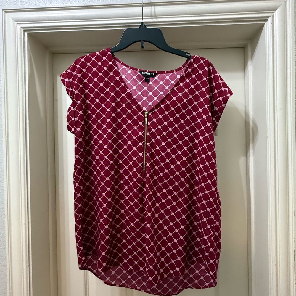 Express Burgundy and White Lattice Top